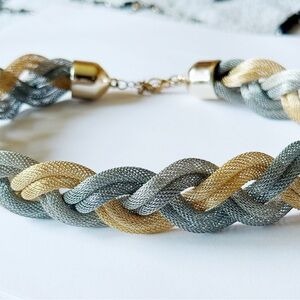 Braided Metallic Rope Necklace in Gold and Silver